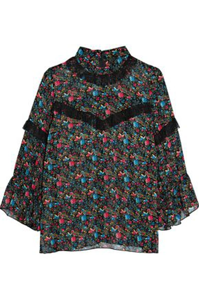 Anna Sui Woman Lace-trimmed Printed Silk Blouse Black