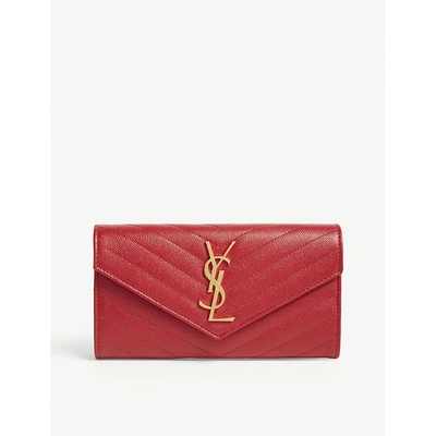 Saint Laurent Monogram Quilted Leather Wallet In Bandana Red