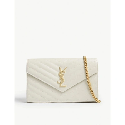 Saint Laurent Monogram Quilted Leather Wallet-on-chain In Cream