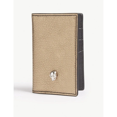 Alexander Mcqueen Skull Metallic Leather Card Holder In Gold