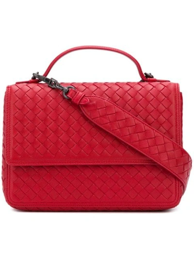 Bottega Veneta Intrecciato Leather Shoulder Bag In Red