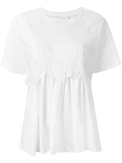 Chloé Lace-trimmed Cotton T-shirt In Optic White