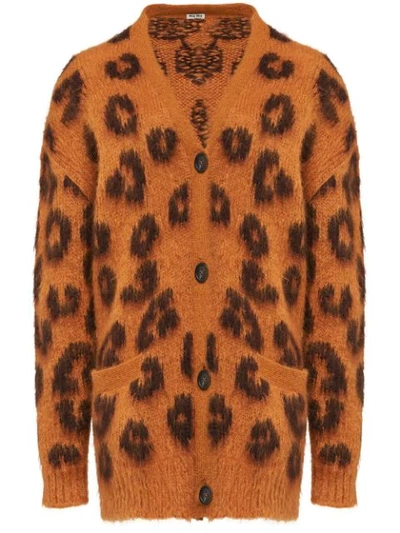 Miu Miu Oversized Leopard Intarsia Knit Cardigan In Multicolor