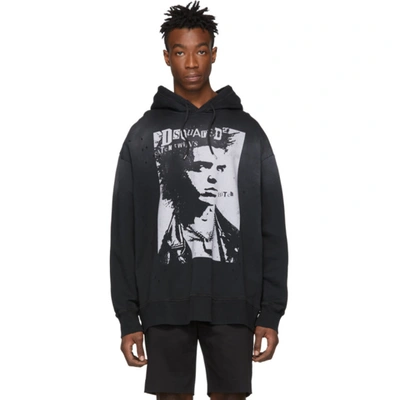 Dsquared2 Oversized Printed Cotton Jersey Hoodie In Black