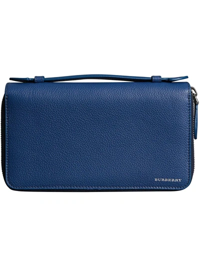 Burberry Grainy Leather Travel Wallet - Blue