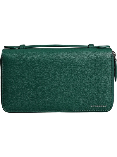 Burberry Grainy Leather Travel Wallet - Green