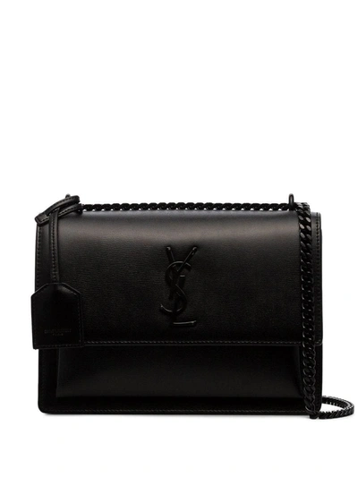 Saint Laurent Sunset Medium Leather Shoulder Bag In Black