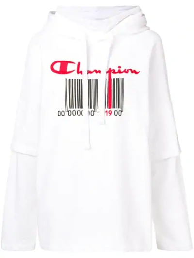 Champion Barcode Logo Hoodie In White | ModeSens