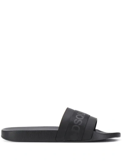 Dsquared2 Web Logo Tape Slide Sandals In Black