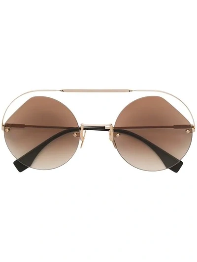 Fendi Round Frame Sunglasses In Gold