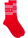 Versace Jacquard Logo Knit Socks In Red