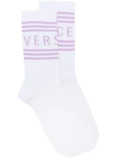 Versace Jacquard Logo Knit Socks In White