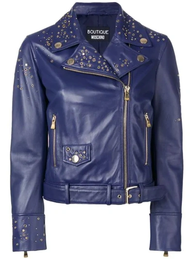Boutique Moschino Studded Biker Jacket In Blue