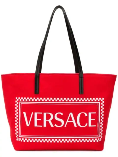 Versace Logo Tote In Red