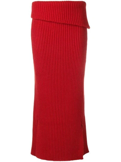 Jacquemus Ribbed Side Slit Maxi Skirt - Red