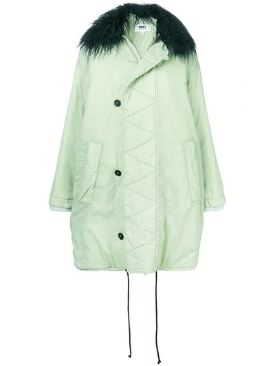 Mm6 Maison Margiela Shearling Collar Oversized Coat In Green