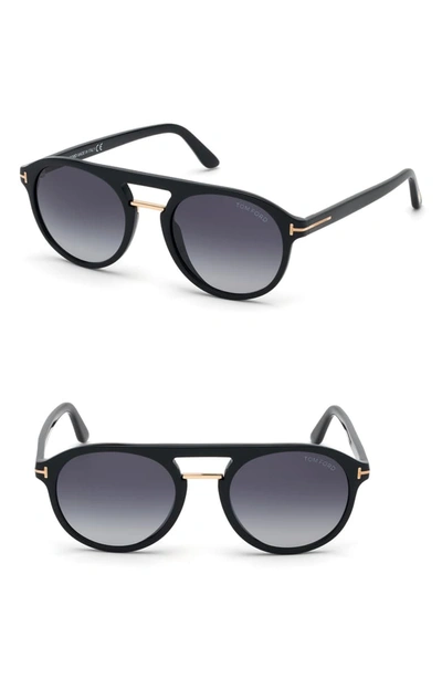 Tom Ford Men's Ivan Flat Top Round Sunglasses, 54mm In Shiny Black/ Gradient Blue