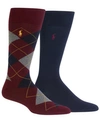 Polo Ralph Lauren Men's Socks, Dress Argyle Crew 2 Pack In Burgundy