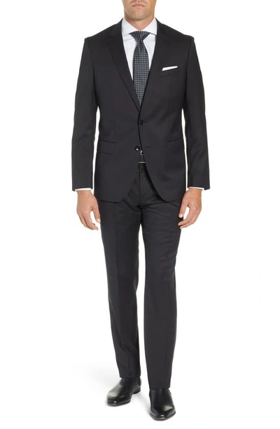 Hugo Boss Nestro/byte Trim Fit Stretch Solid Wool Suit In Black