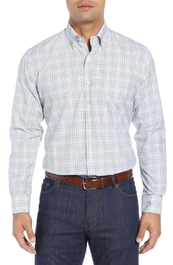 Peter Millar Belltown Tartan Sport Shirt In Gale Grey | ModeSens