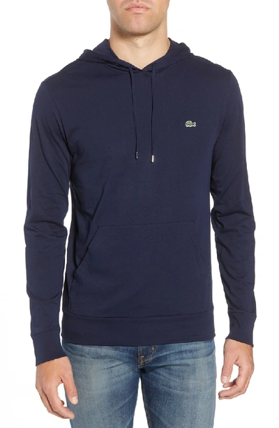 Lacoste Long Sleeve Jersey Hooded Tee In Marine