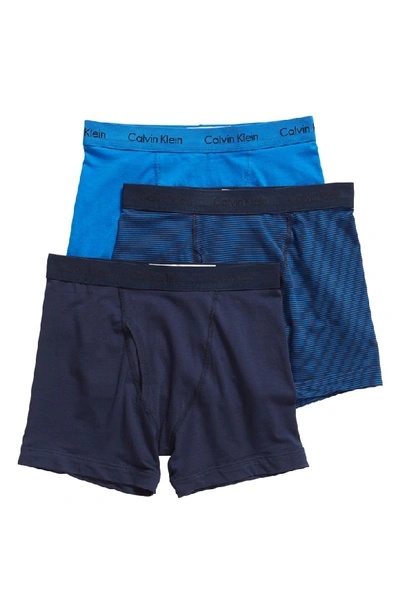 Calvin Klein 3-pack Boxer Briefs In Bold Navy/ Dover Blue