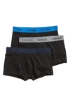 Calvin Klein 3-pack Stretch Cotton Low Rise Trunks In Black W/ Navy/ Monument/ Blue