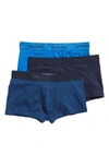 Calvin Klein 3-pack Stretch Cotton Low Rise Trunks In Bold Navy/ Dover Blue