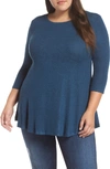 Bobeau Brushed Knit Babydoll Top In Indian Teal