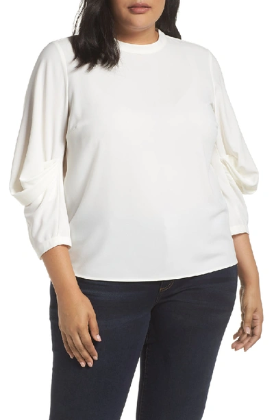 Vince Camuto Draped Sleeve Top In Pearl Ivory