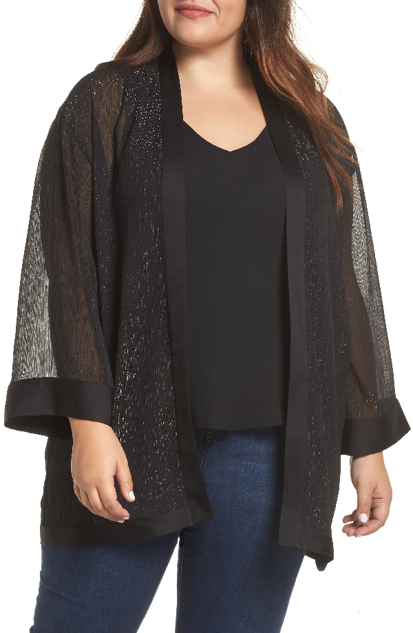 Vince Camuto Metallic Chiffon Kimono Jacket In Rich Black ...
