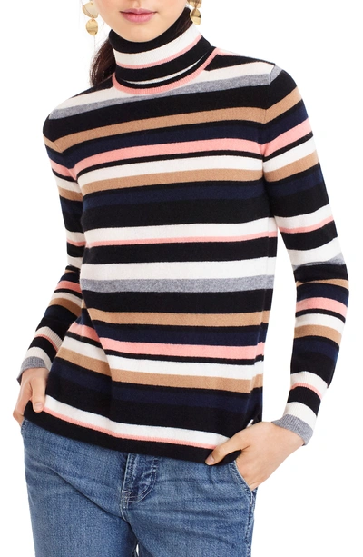 Jcrew Everyday Cashmere Stripe Turtleneck Sweater In Multi Rose