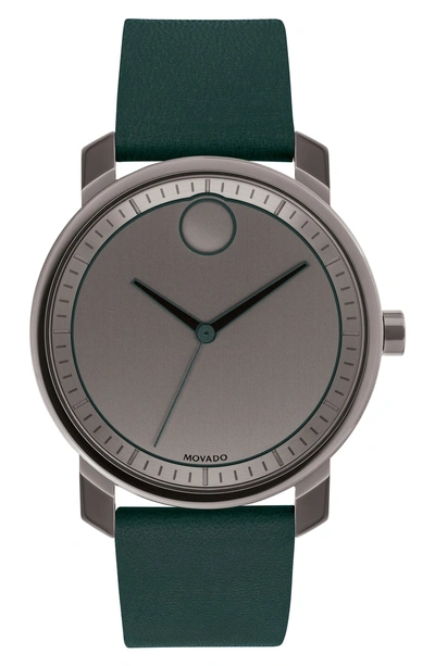Movado Bold Leather Strap Watch, 41mm In Green/ Gunmetal
