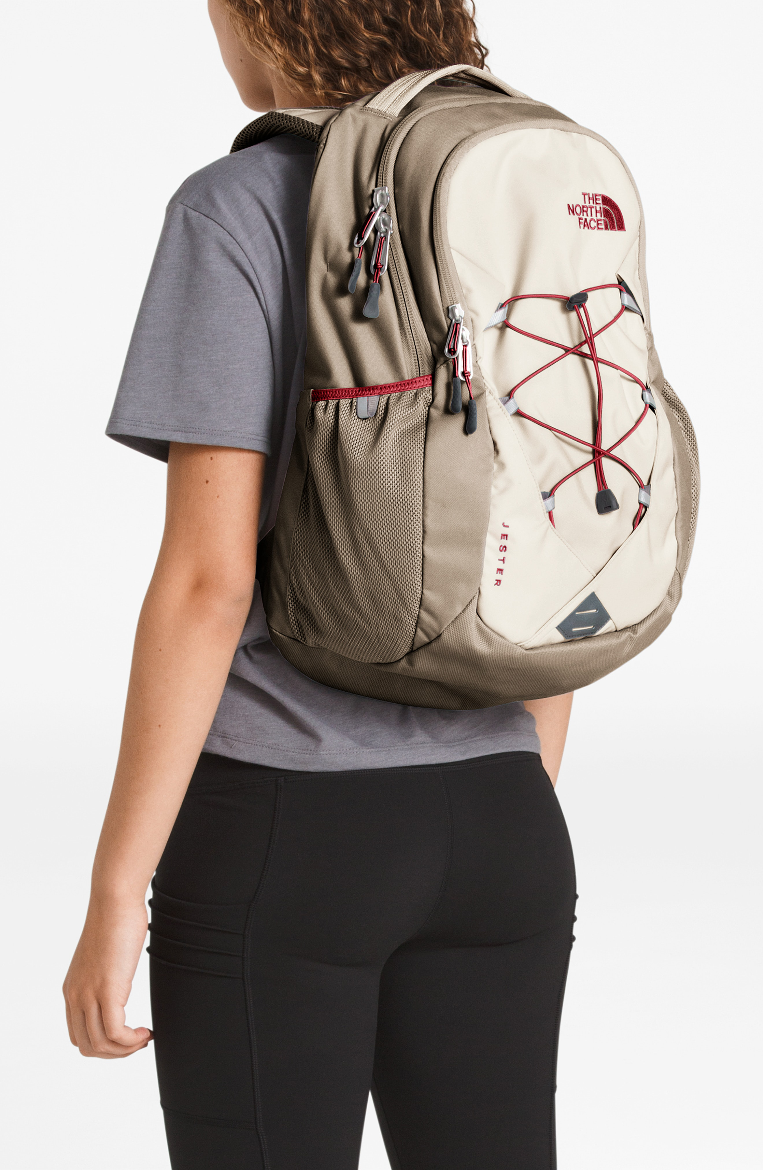 beige north face backpack