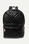 Mz Wallace Metro Leather-trimmed Quilted Vinyl Backpack In Black Lacquer