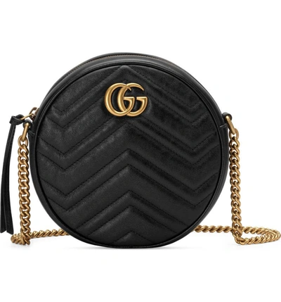 Gucci Mini Gg Matelasse Round Leather Shoulder Bag In Nero