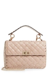 Valentino Garavani Medium Rockstud Matelassé Quilted Leather Crossbody Bag In Poudre/ Gold