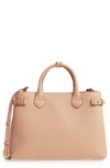 Burberry Medium Banner House Check Leather Tote - Orange In Pale Appricot