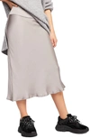 Free People Normani Bias Cut Satin Skirt In Light Grey