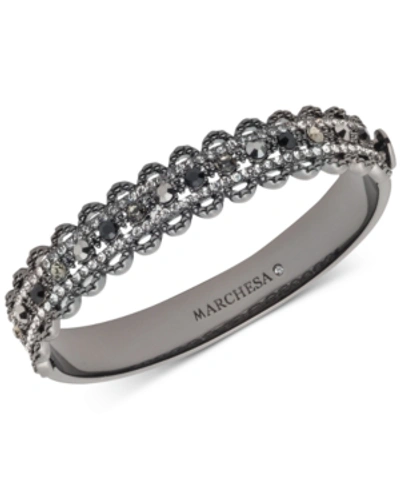 Marchesa Hematite-tone Stone & Crystal Scalloped Bangle Bracelet In Hematite