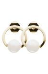 L Erickson Simulated Pearl Earrings In Cream Pearl/ Gold