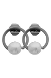 L Erickson Simulated Pearl Earrings In Gunmetal Pearl/ Gunmetal