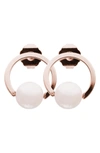 L Erickson Simulated Pearl Earrings In Rose Gold Pearl/ Rose Gold
