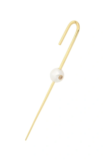 Katkim Floating Freshwater Pearl & Diamond Ear Wire In 18k Yellow Gold W White Pearl