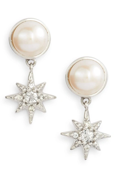 Anzie Micro Starburst Mabe Pearl & Topaz Drop Earrings In White Topaz