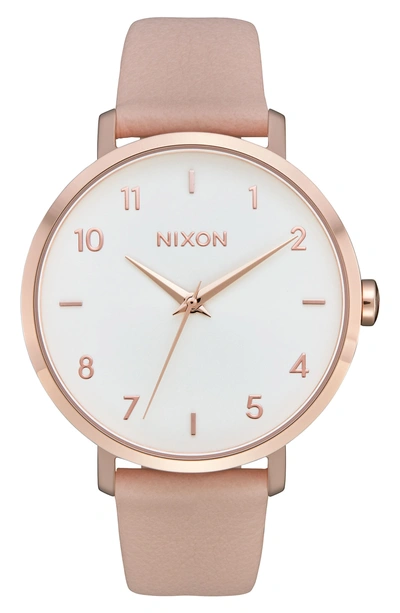 Nixon The Arrow Leather Strap Watch, 38mm In Pink/ White/ Rose Gold