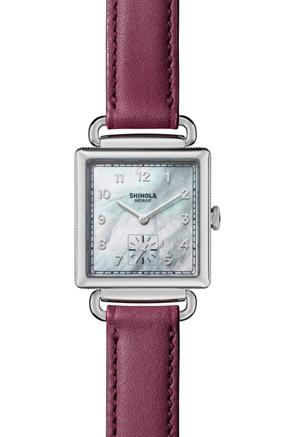 Shinola Cass Leather Strap Watch, 28mm In Berry/ White Mop/ Silver