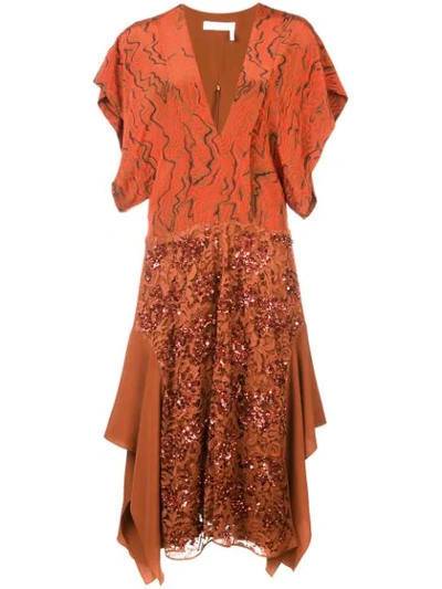 Chloé Sequinned Lace Dress In Orange