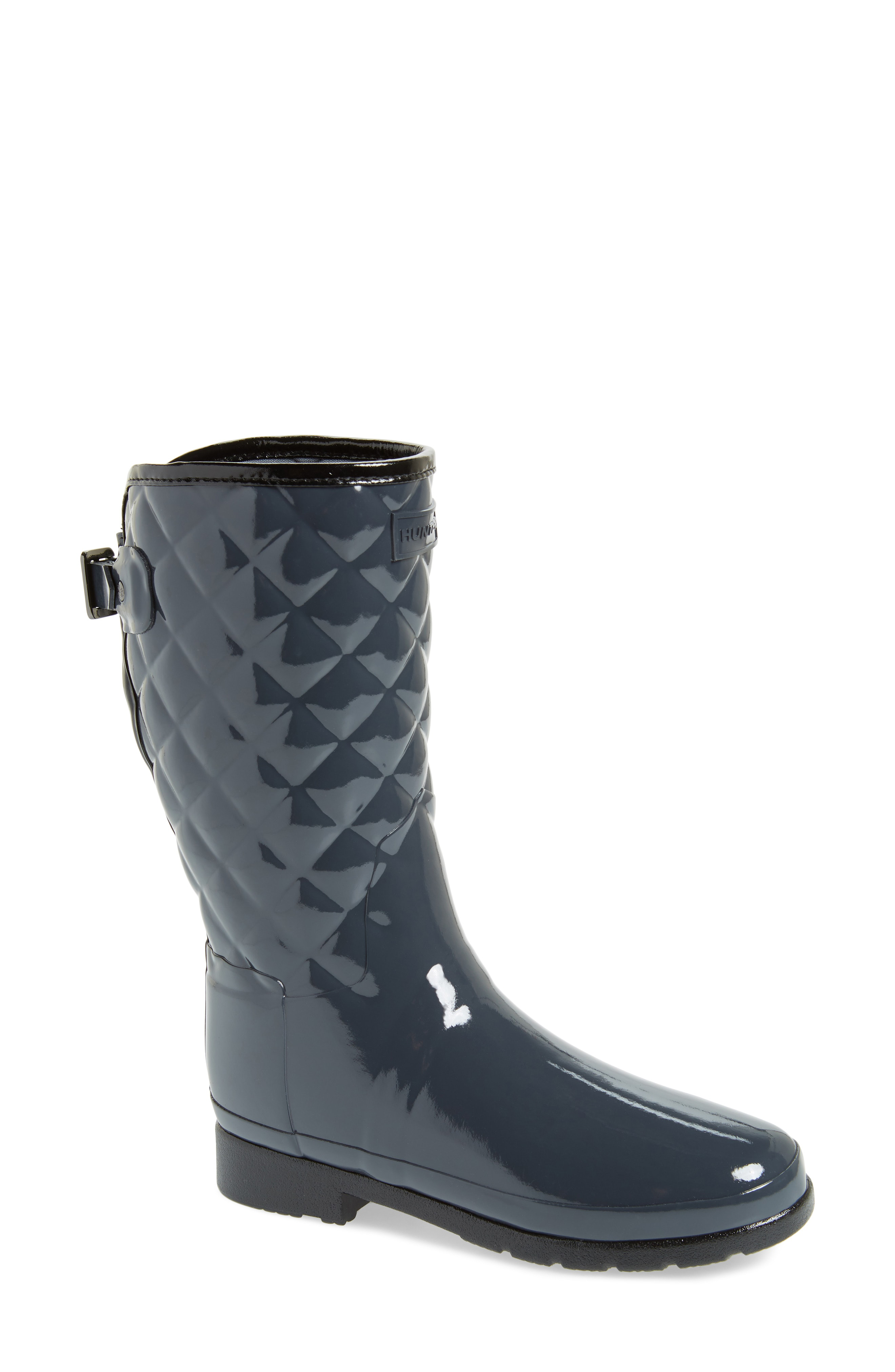 hunter refined gloss quilted short boots