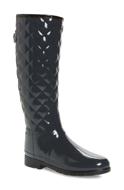 Hunter Original Refined High Gloss Quilted Waterproof Rain Boot In Dark Slate
